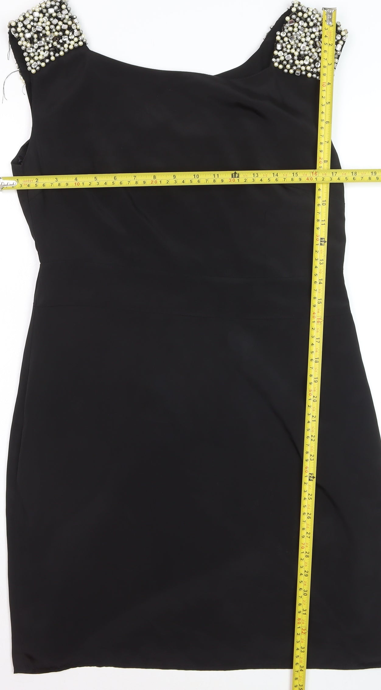 Oasis Women Black Size 12 Beaded Sheath Party Dress