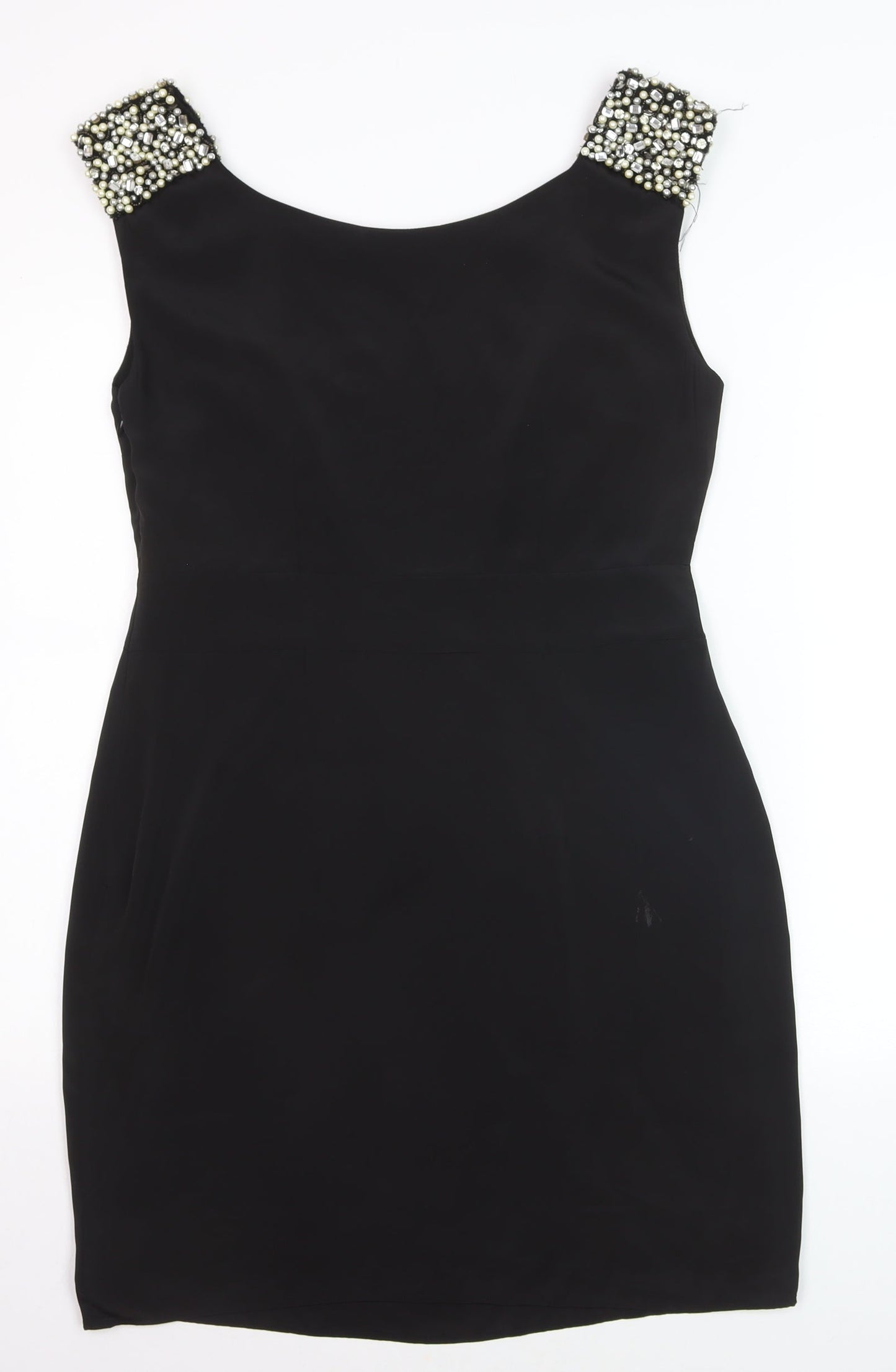 Oasis Women Black Size 12 Beaded Sheath Party Dress