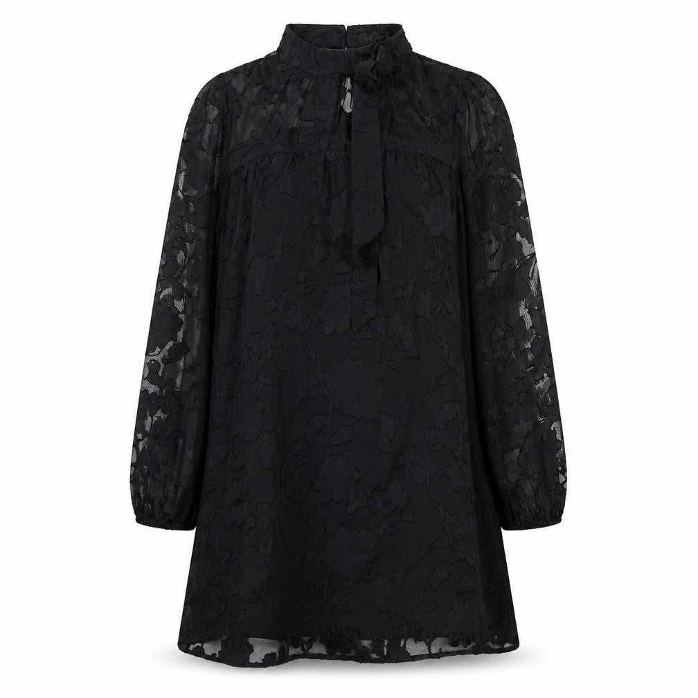QED London Women Black S Sheer Floral High Neck Shift Dress