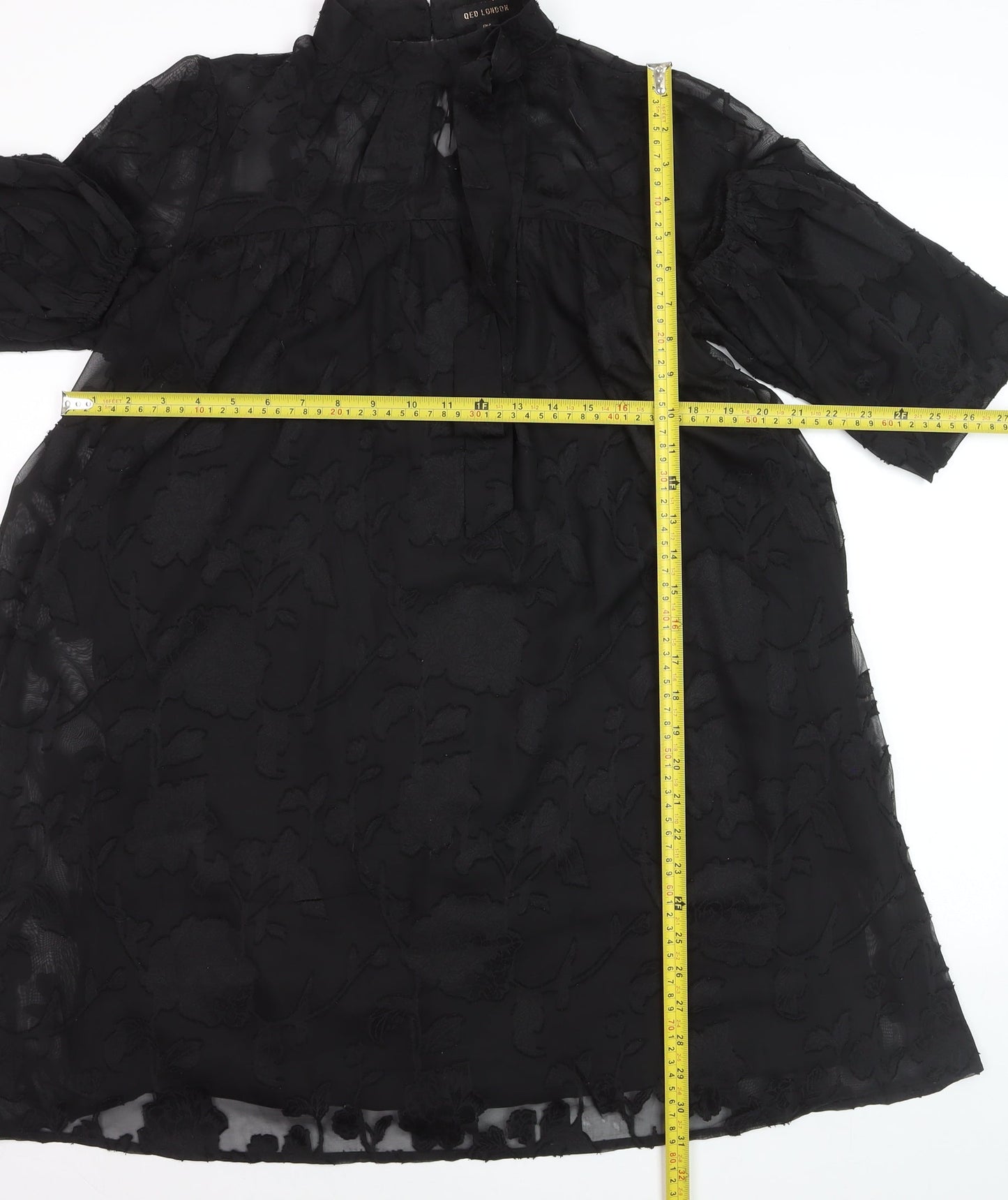 QED London Women Black S Sheer Floral High Neck Shift Dress