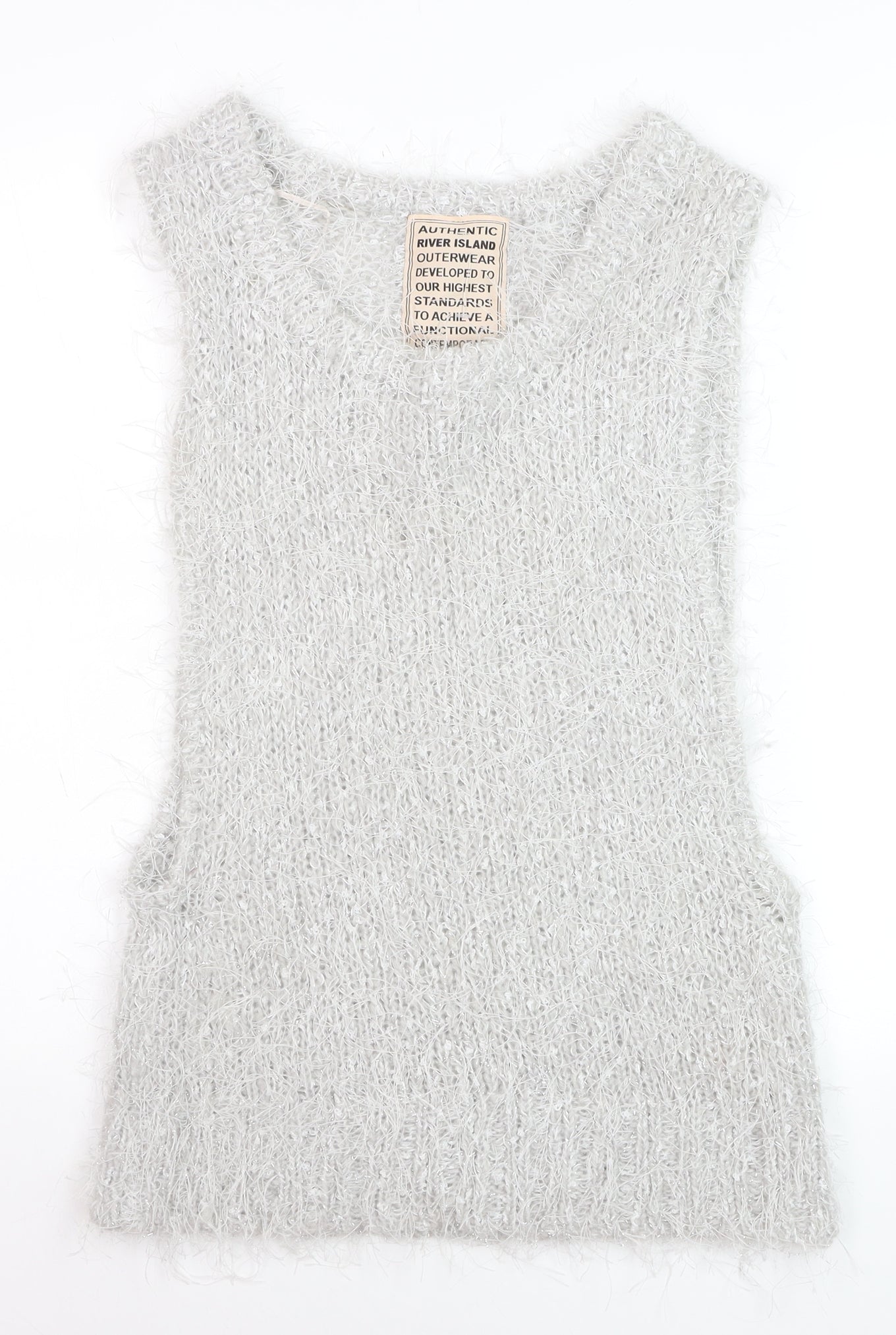 River Island Women Grey Mohair Blend Sleeveless Knit Vest Size 8
