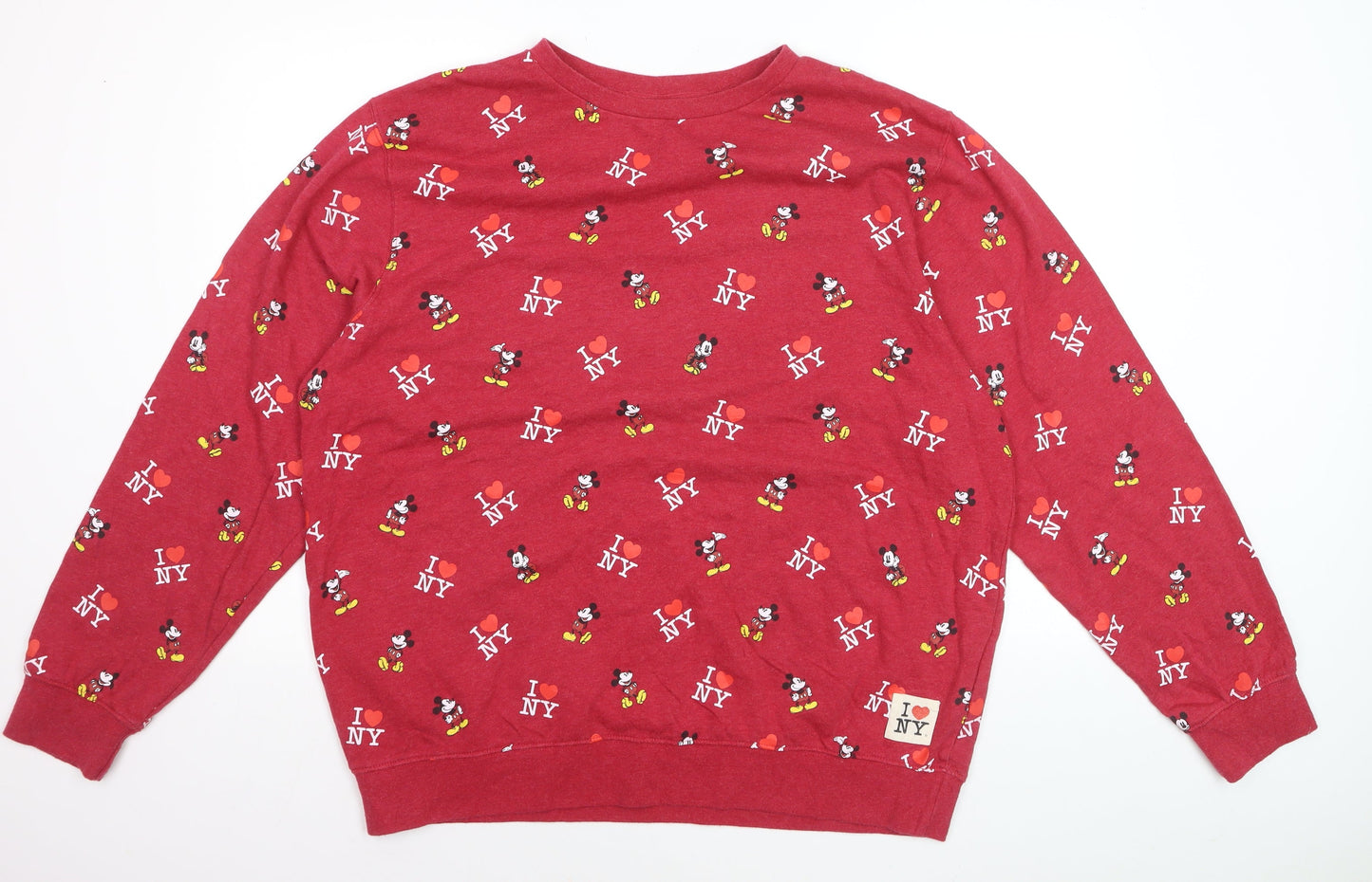 Disney Store Womens Red Mickey Mouse I Love NY Sweatshirt 2XL Cotton Blend