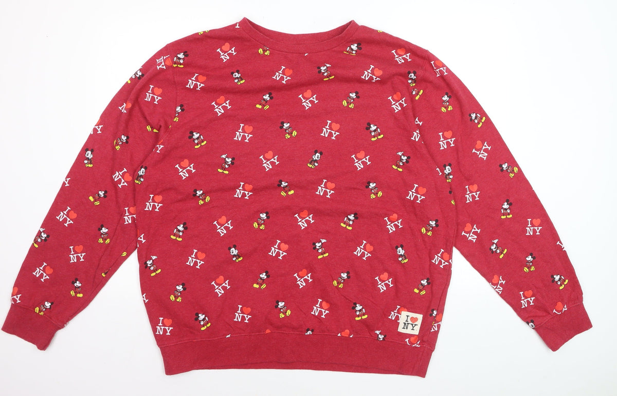 Disney Store Womens Red Mickey Mouse I Love NY Sweatshirt 2XL Cotton Blend