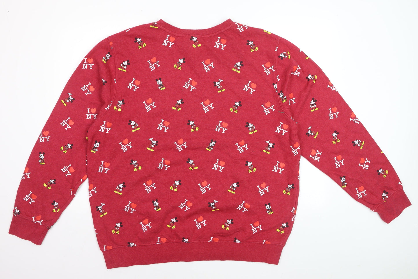 Disney Store Womens Red Mickey Mouse I Love NY Sweatshirt 2XL Cotton Blend