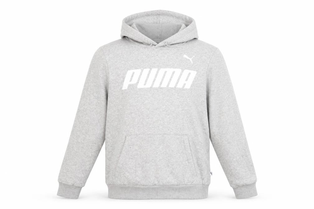 Puma Men Grey Pullover Hoodie L Hooded Sweatshirt Graphic Logo