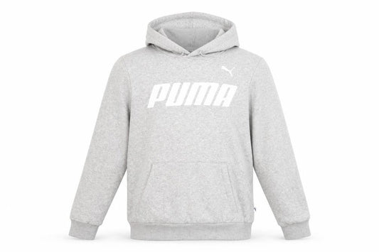 Puma Men Grey Pullover Hoodie L Hooded Sweatshirt Graphic Logo