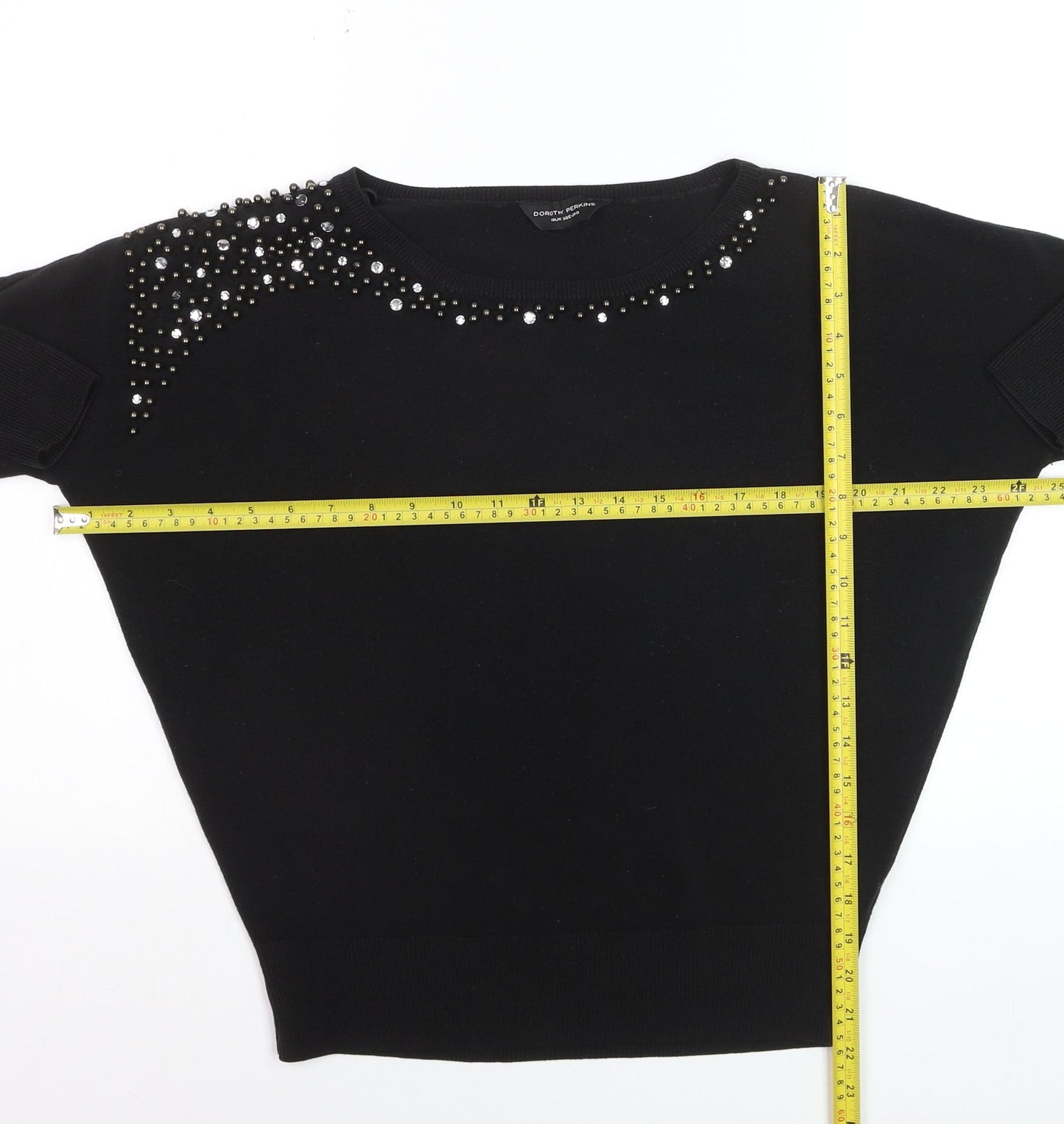 Dorothy Perkins Women's Black Beaded Crew Neck Jumper Size 10