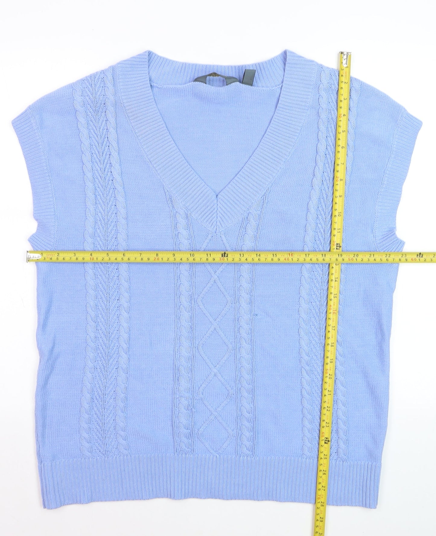 Ruth Langsford Women's Blue V-Neck Cable Knit Sleeveless Vest M