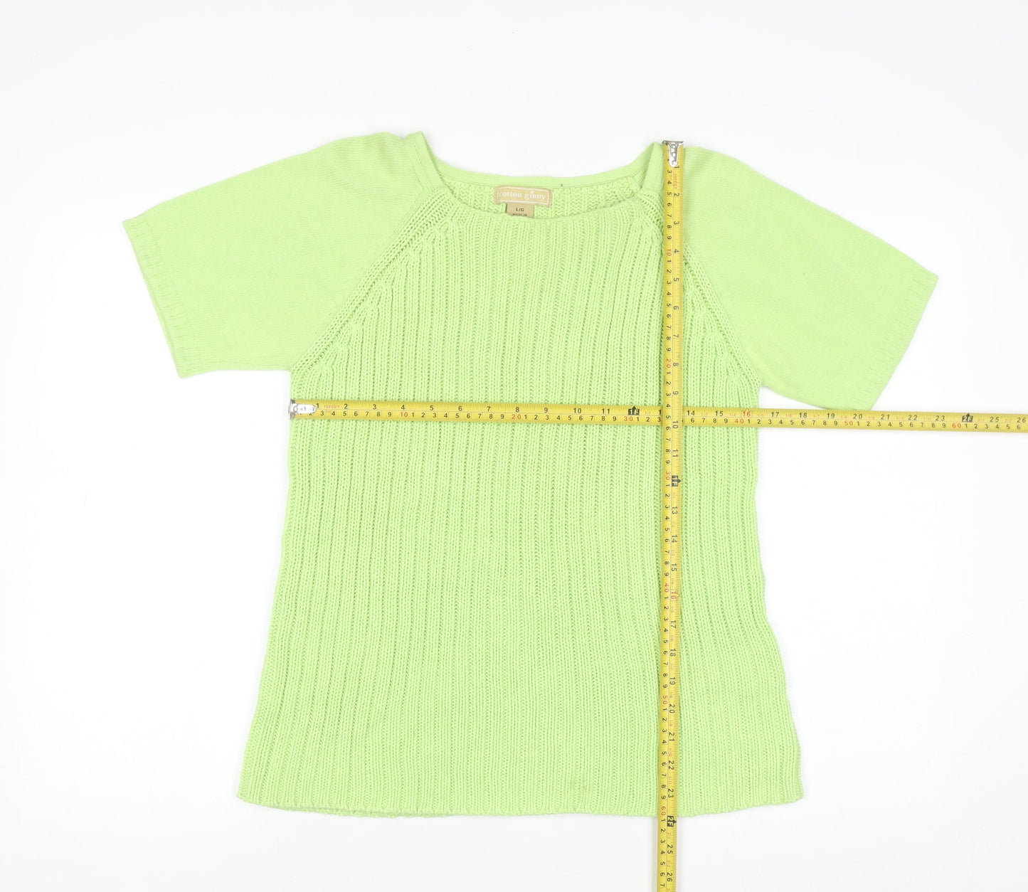 Cotton Ginny Women Green L Knit Short Sleeve Pullover Jumper