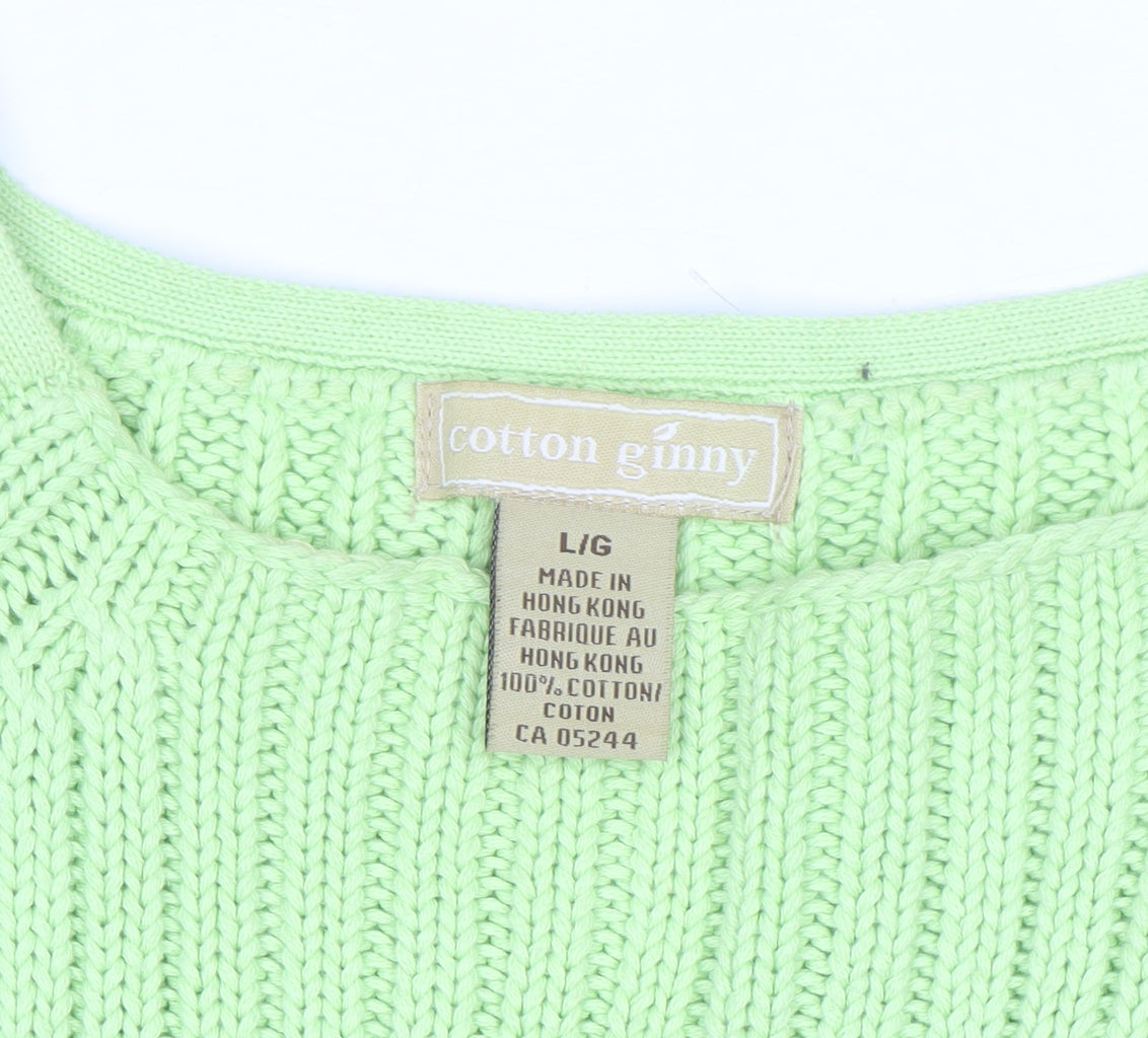 Cotton Ginny Women Green L Knit Short Sleeve Pullover Jumper