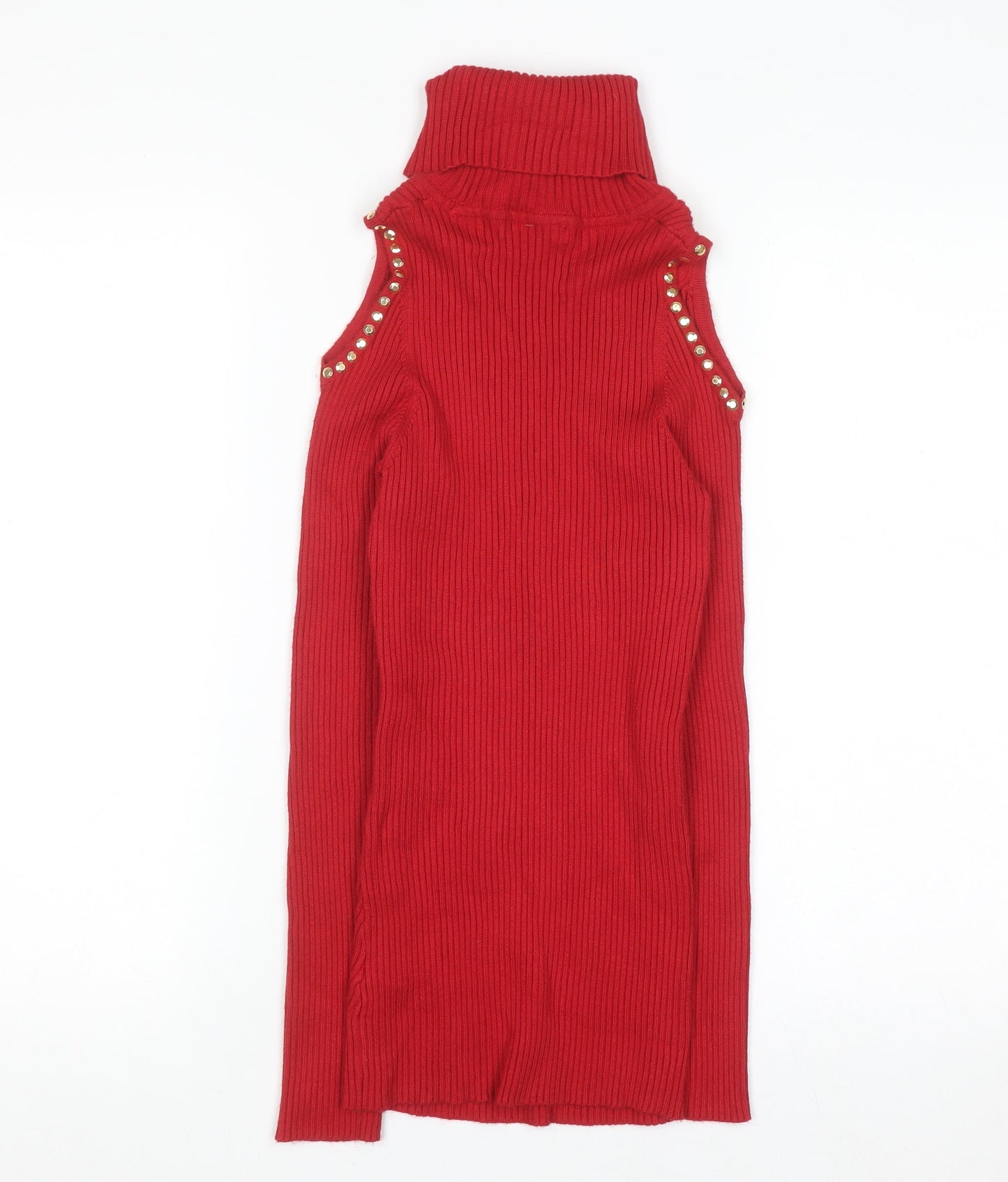 XOXO Womens Red Cold Shoulder Roll Neck Pullover Jumper Size L