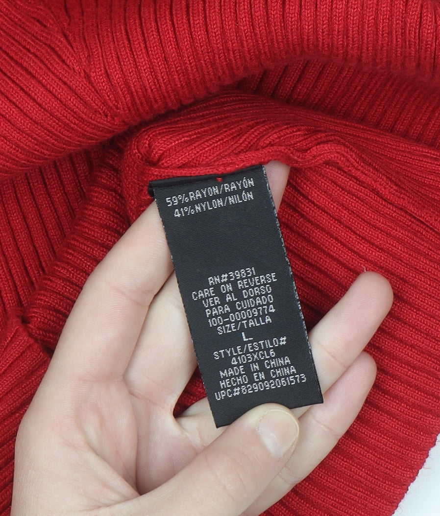 XOXO Womens Red Cold Shoulder Roll Neck Pullover Jumper Size L