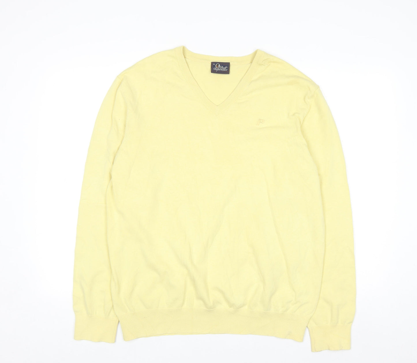 Peak Performance Men's Yellow V-Neck Cotton Knit Jumper XL