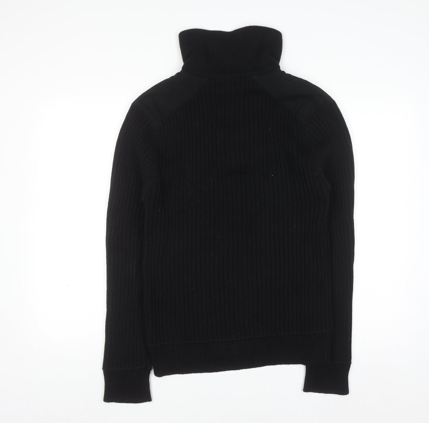River Island Men’s Black Cotton Ribbed Henley Jumper Medium