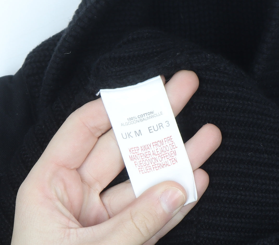 River Island Men’s Black Cotton Ribbed Henley Jumper Medium