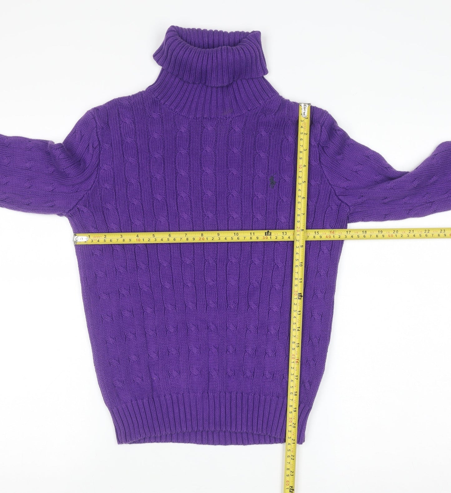 Ralph Lauren Sport Women’s Purple Cable-Knit Roll Neck Jumper M