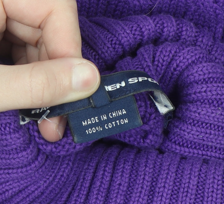Ralph Lauren Sport Women’s Purple Cable-Knit Roll Neck Jumper M