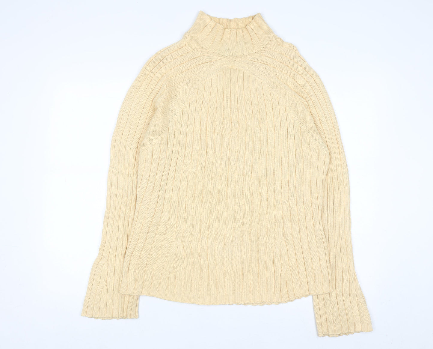 Jeanne Pierre Women Beige Ribbed High Neck Cotton Jumper L