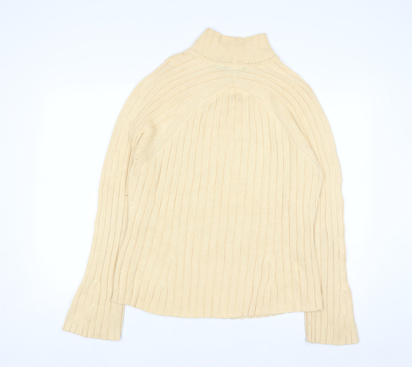 Jeanne Pierre Women Beige Ribbed High Neck Cotton Jumper L