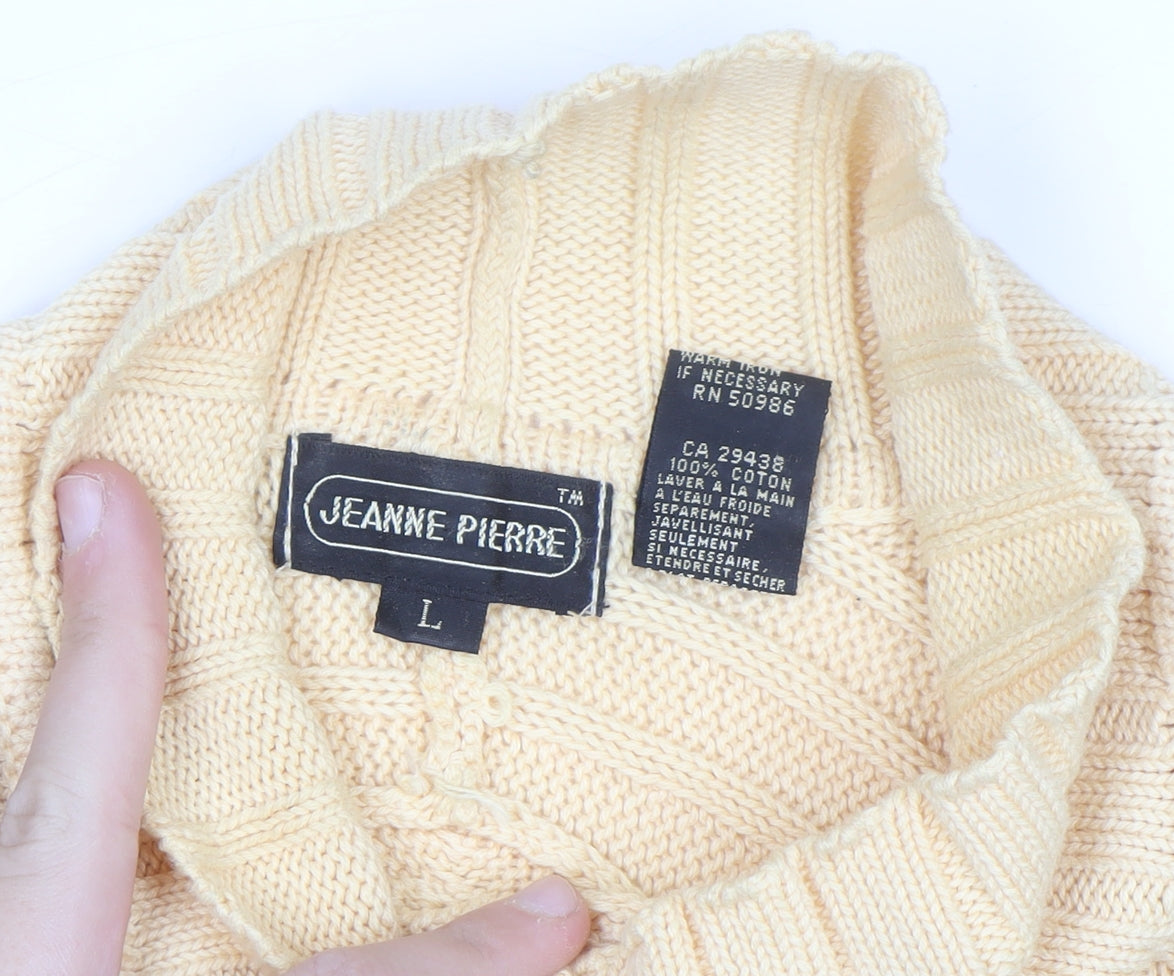 Jeanne Pierre Women Beige Ribbed High Neck Cotton Jumper L