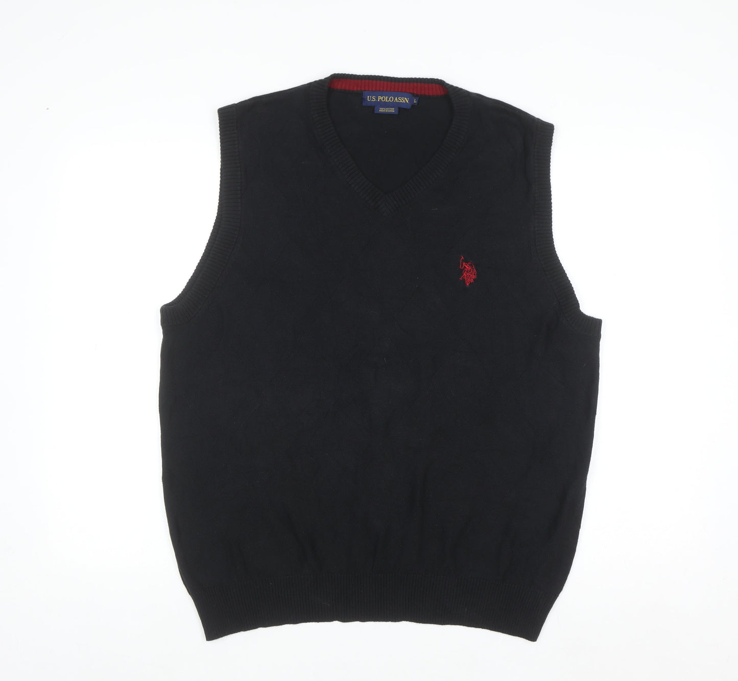 U.S. Polo Assn. Men's Black Cotton V-Neck Sleeveless Jumper Vest Size L