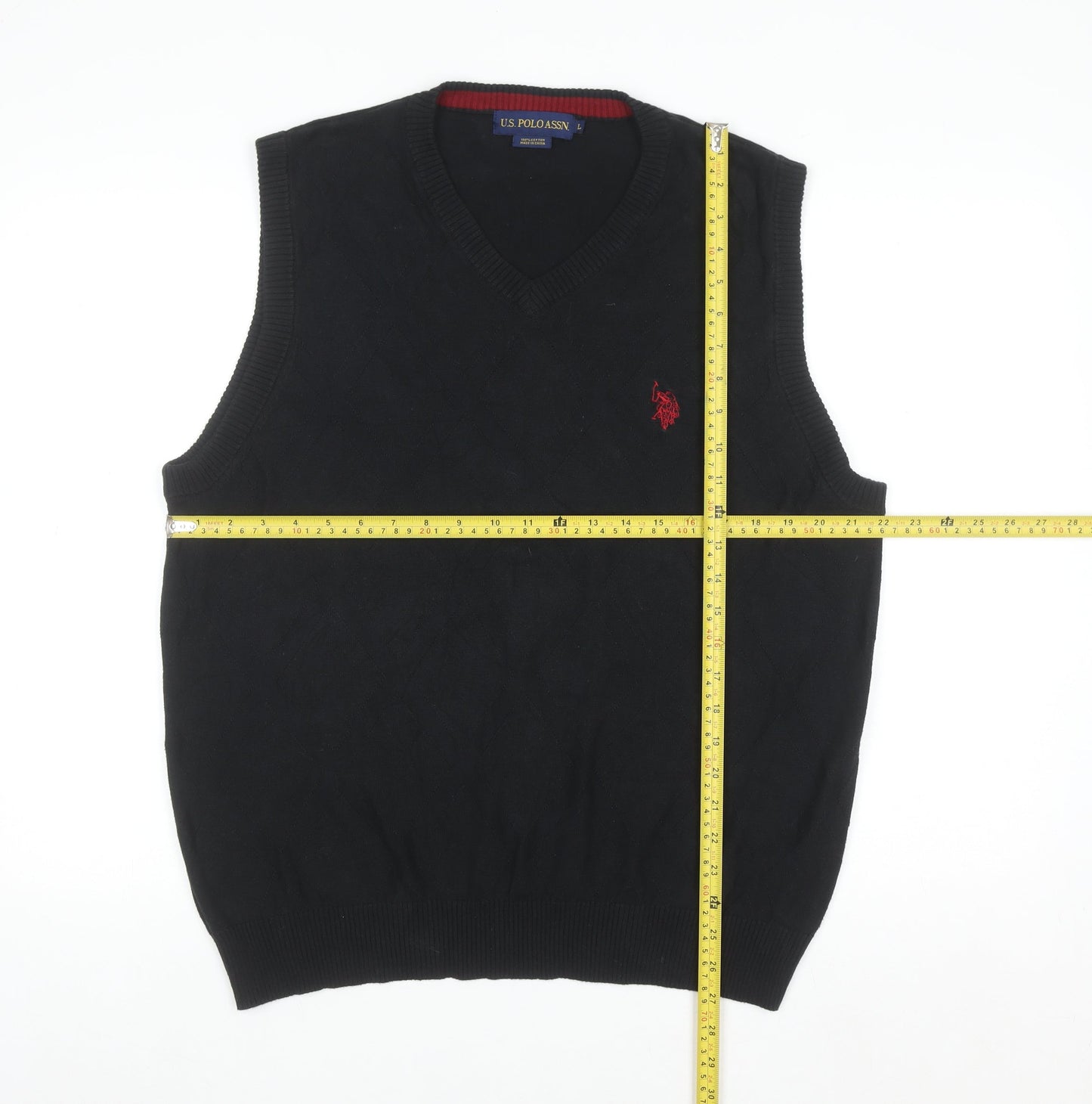 U.S. Polo Assn. Men's Black Cotton V-Neck Sleeveless Jumper Vest Size L