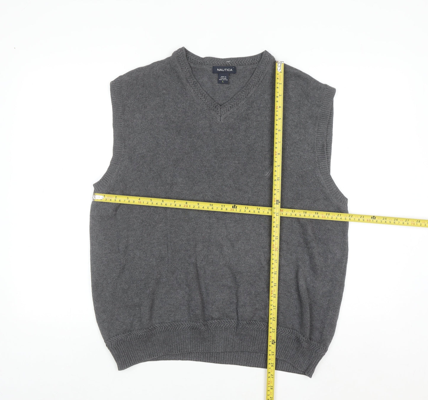 Nautica Men Grey Cotton Sleeveless V-Neck Knit Jumper Vest Size L