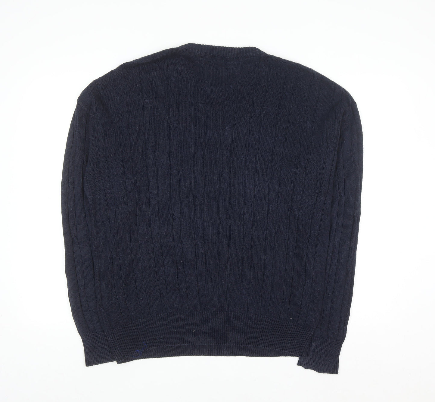 Nautica Men's Blue Cable-Knit Crew Neck Linen Cotton Jumper Size S