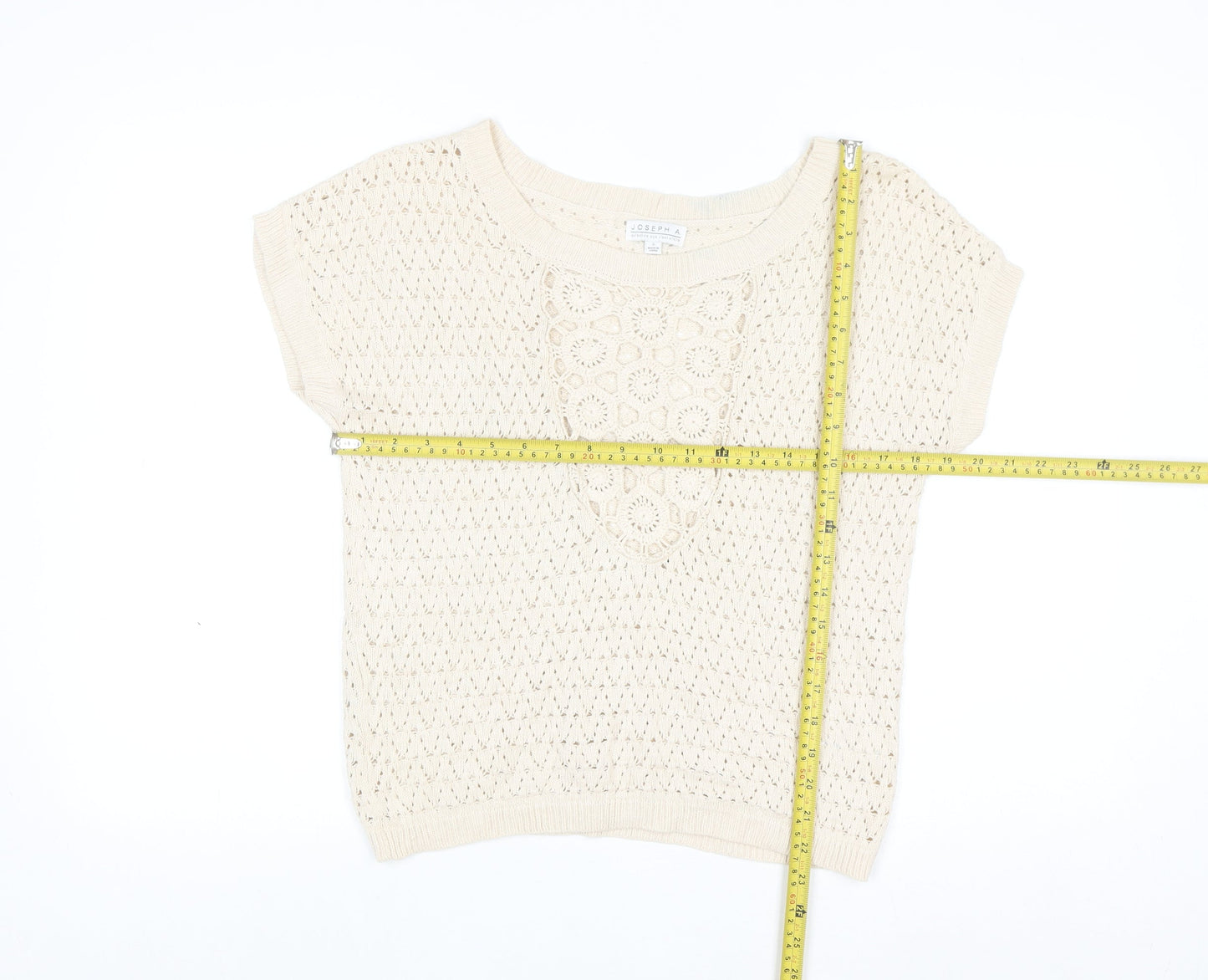 Joseph A Women Beige Open Knit Cotton Blend Short Sleeve Jumper M
