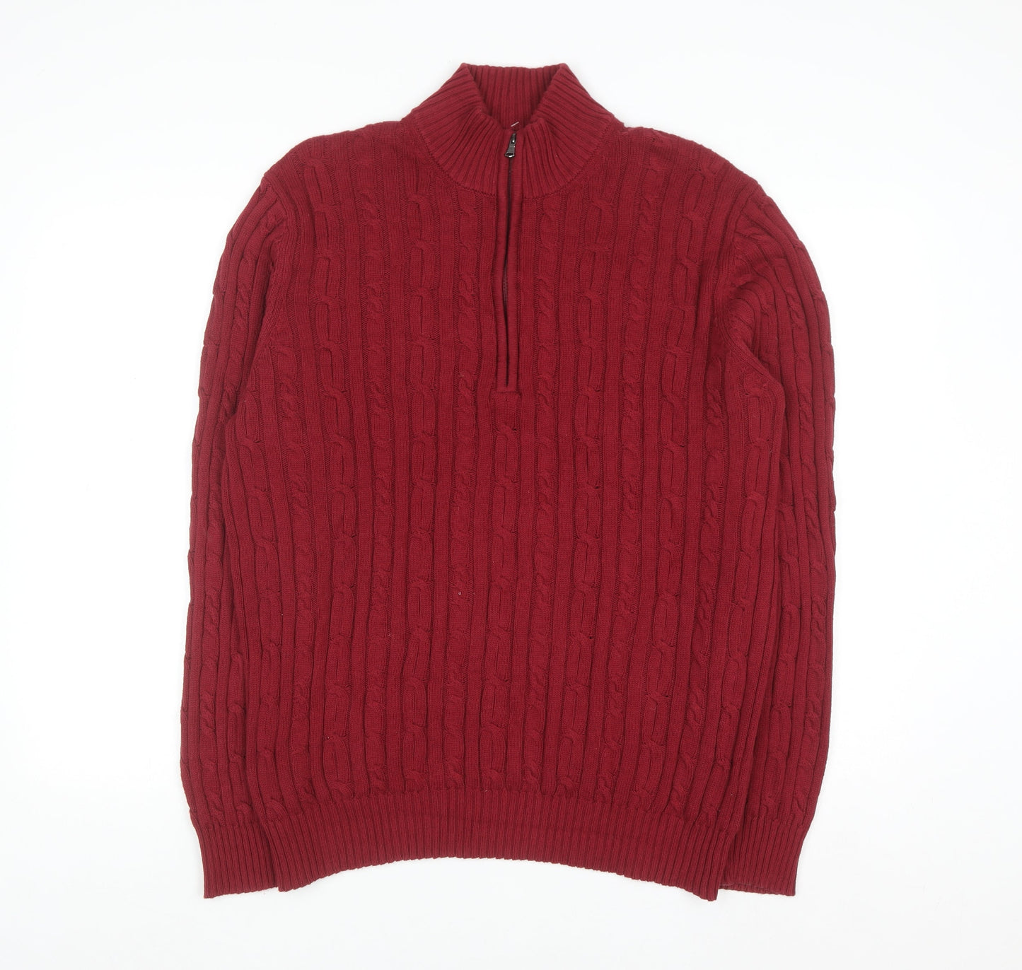 IZOD Men's Red Cable-Knit 1/2 Zip Cotton Jumper Size L