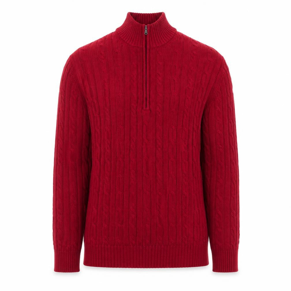 IZOD Men's Red Cable-Knit 1/2 Zip Cotton Jumper Size L