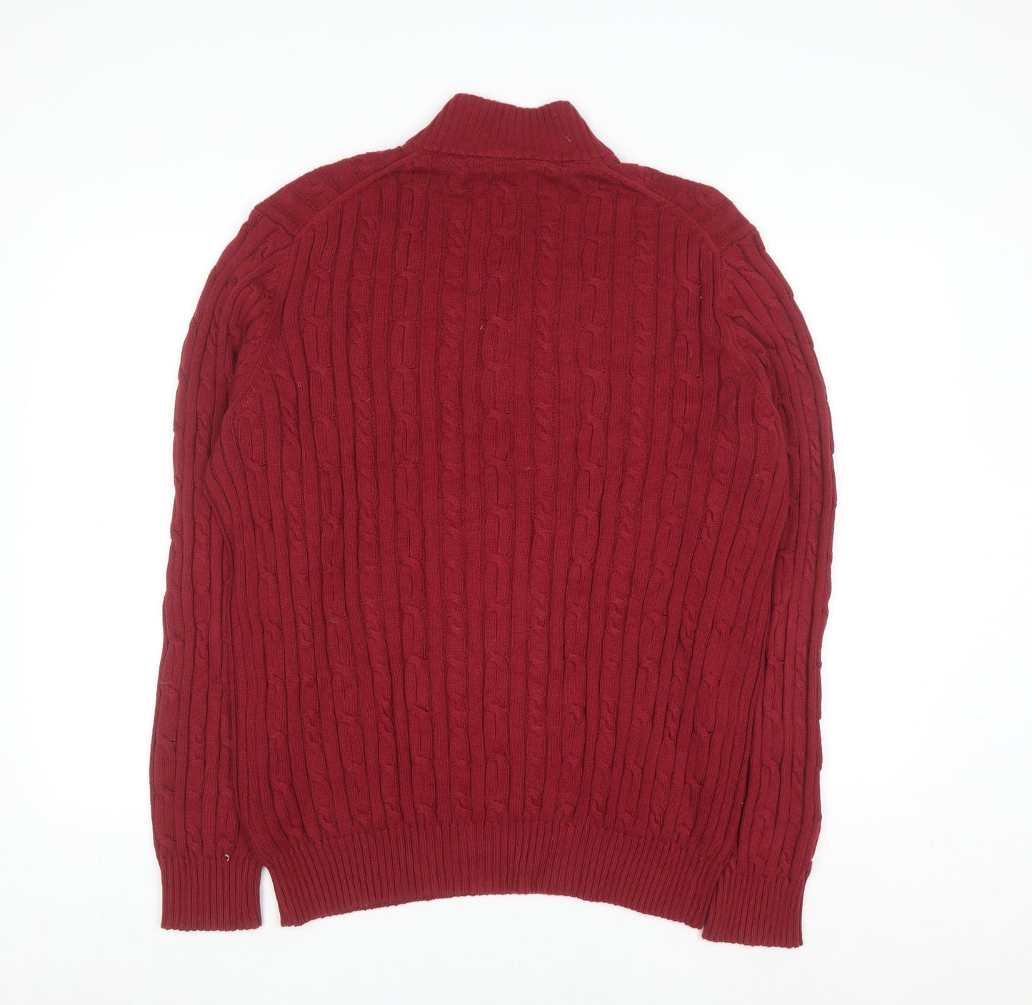 IZOD Men's Red Cable-Knit 1/2 Zip Cotton Jumper Size L