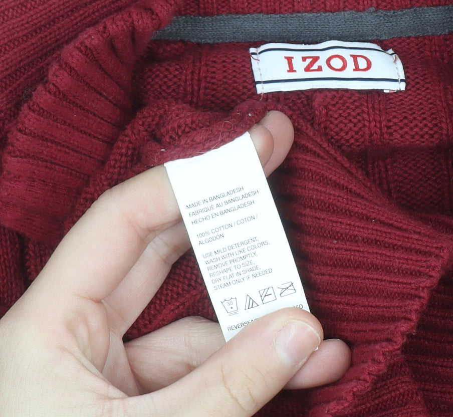 IZOD Men's Red Cable-Knit 1/2 Zip Cotton Jumper Size L