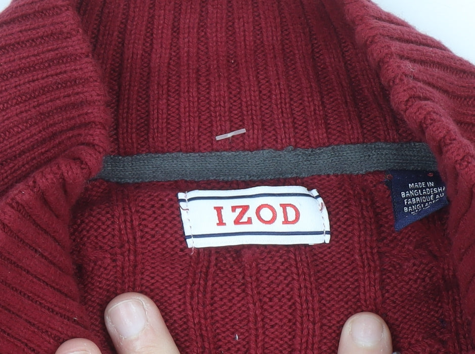 IZOD Men's Red Cable-Knit 1/2 Zip Cotton Jumper Size L
