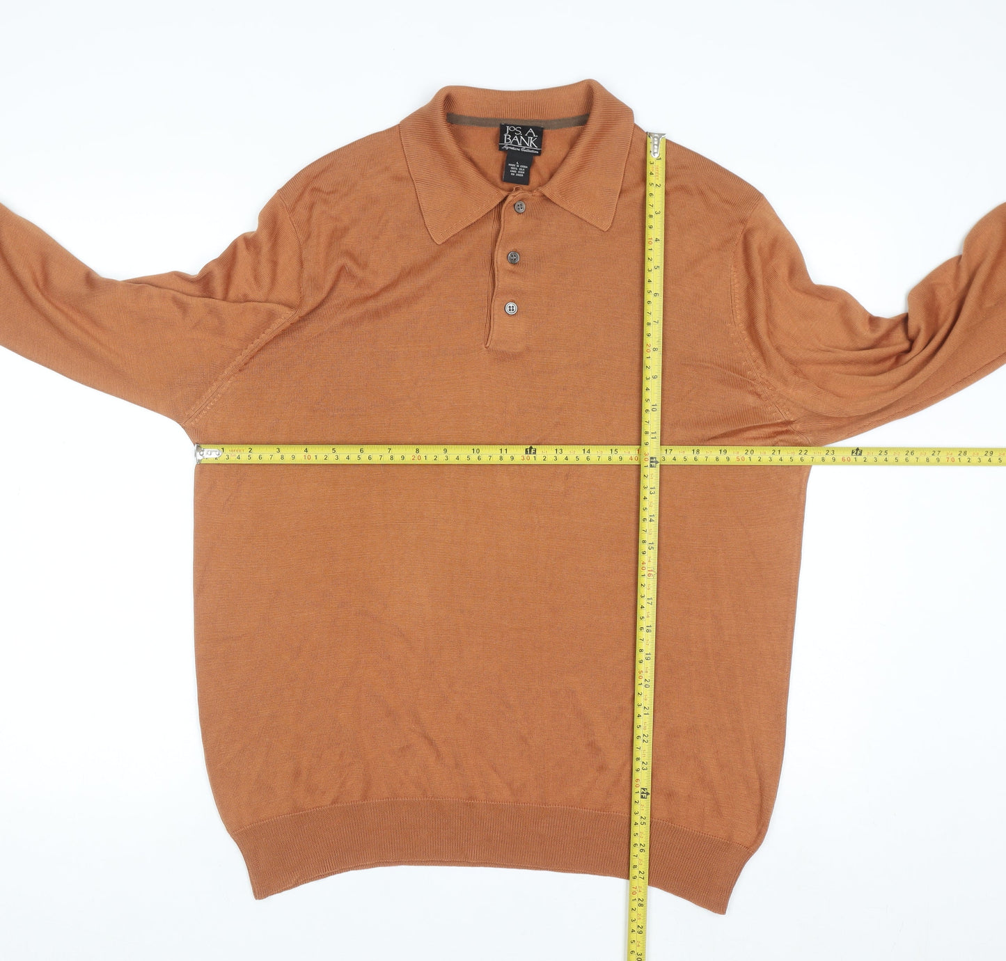Jos A Bank Men’s Brown Silk Collared Henley Jumper Size L