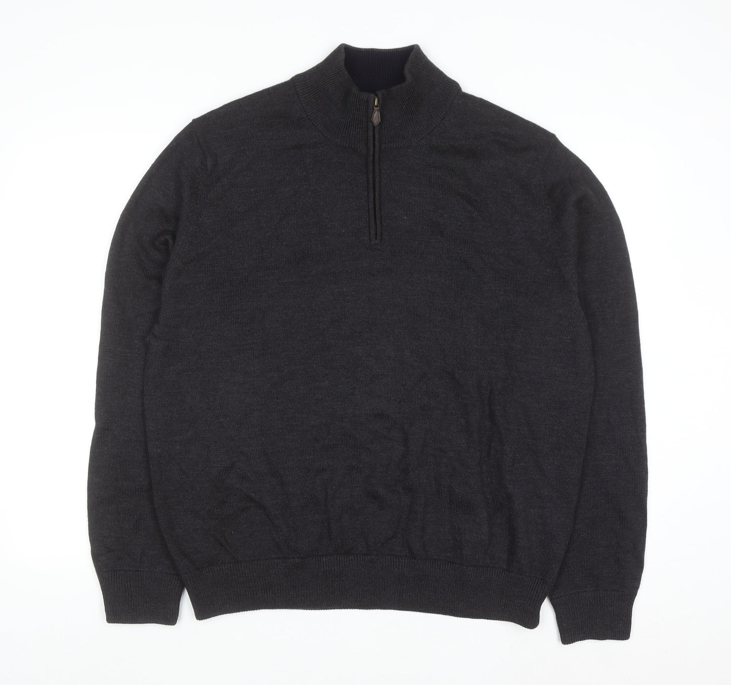 Brooks Brothers Men's Black XL Merino Wool 1/2 Zip Jumper