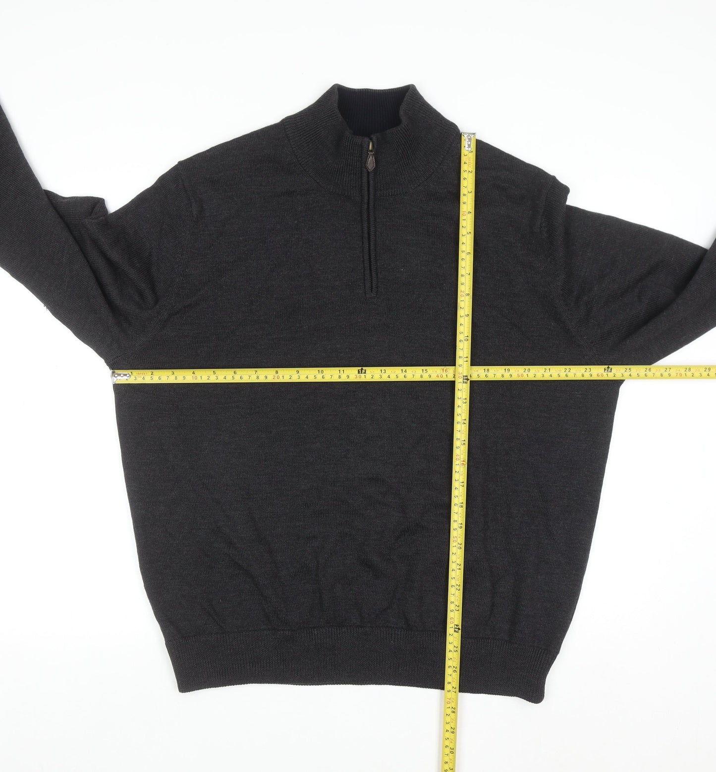 Brooks Brothers Men's Black XL Merino Wool 1/2 Zip Jumper