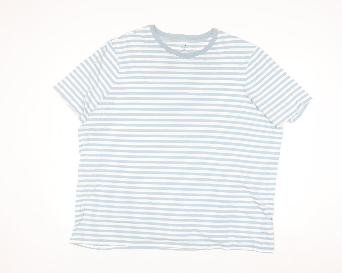 Marks and Spencer Men's Blue Striped 4XL Regular Fit Cotton T-Shirt