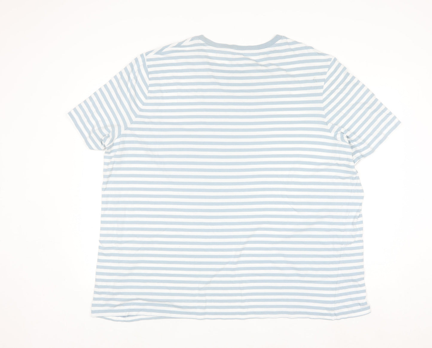Marks and Spencer Men's Blue Striped 4XL Regular Fit Cotton T-Shirt