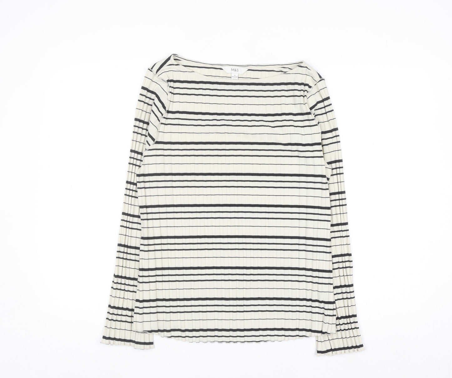 Marks and Spencer Womens Black Striped Long Sleeve Jersey Top Size 16