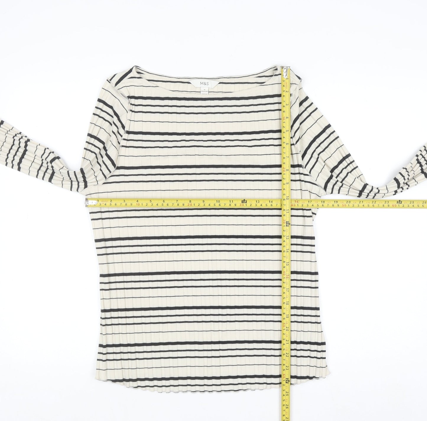 Marks and Spencer Womens Black Striped Long Sleeve Jersey Top Size 16