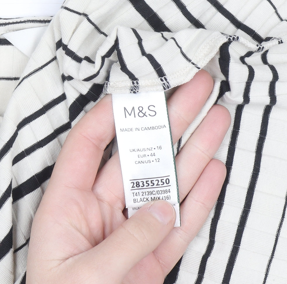 Marks and Spencer Womens Black Striped Long Sleeve Jersey Top Size 16