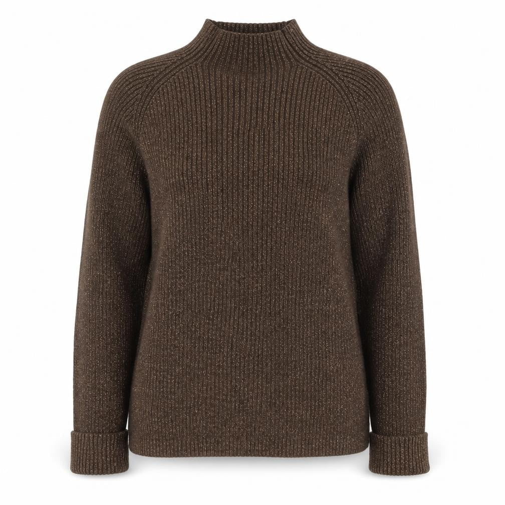 Studio Works Womens Brown Mock Neck Ribbed Cotton Jumper L