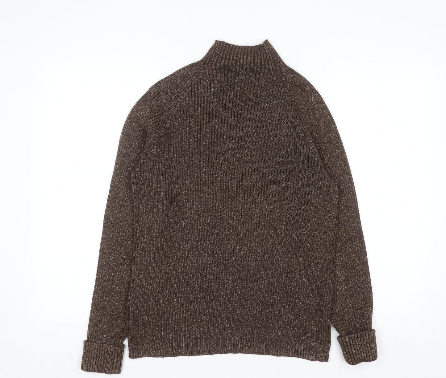 Studio Works Womens Brown Mock Neck Ribbed Cotton Jumper L