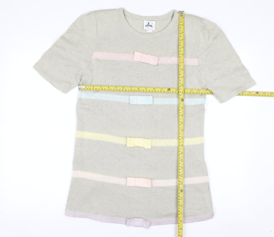 Ami Women Beige Short Sleeve Bow Knit Jumper Size 10