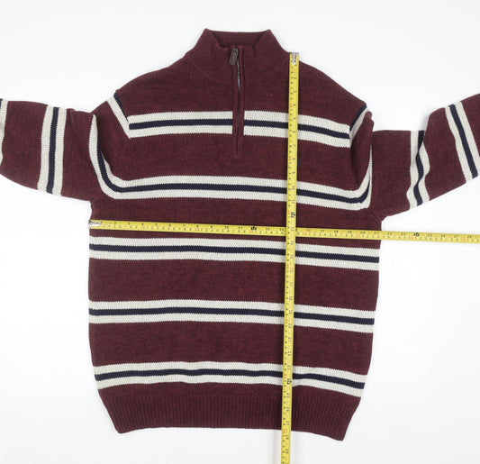 Chaps Men's Red Striped 1/2 Zip Cotton Jumper Size L