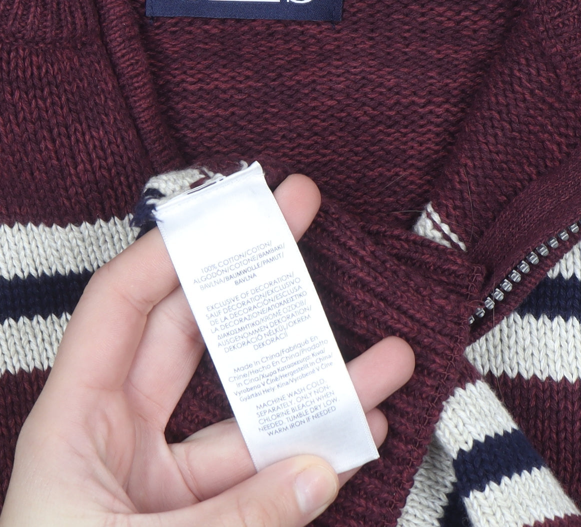 Chaps Men's Red Striped 1/2 Zip Cotton Jumper Size L