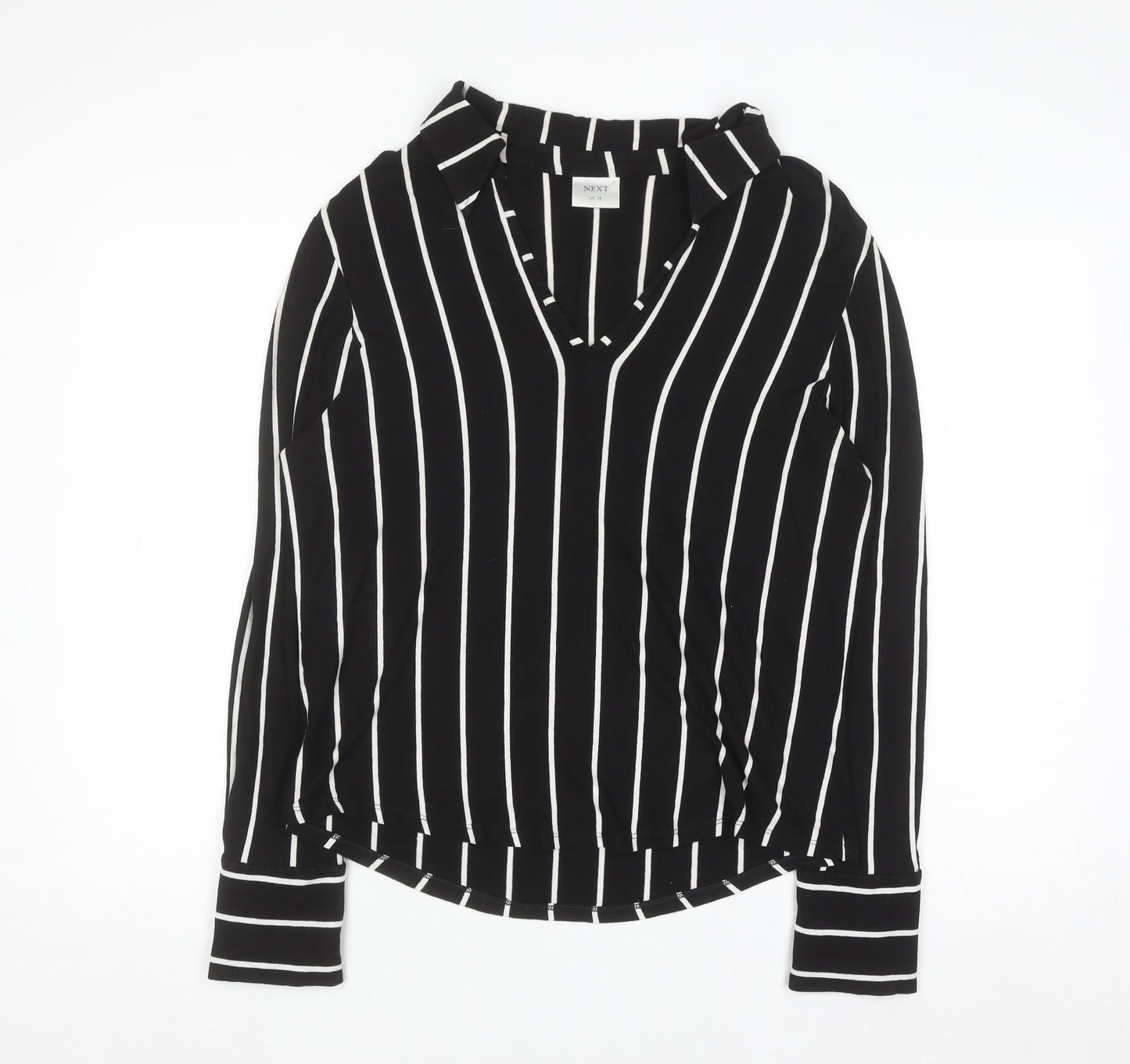 Next Womens Black White Striped Long Sleeve Viscose Blouse UK 18