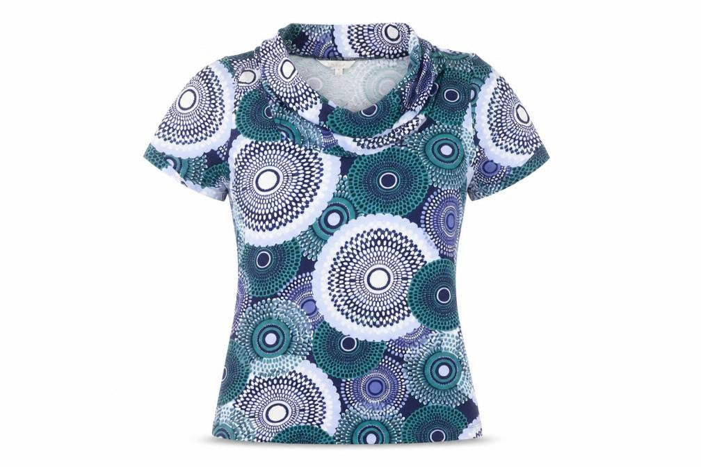 Lakeland Women's Multicoloured Geometric Cowl Neck Short Sleeve T-Shirt Size 12