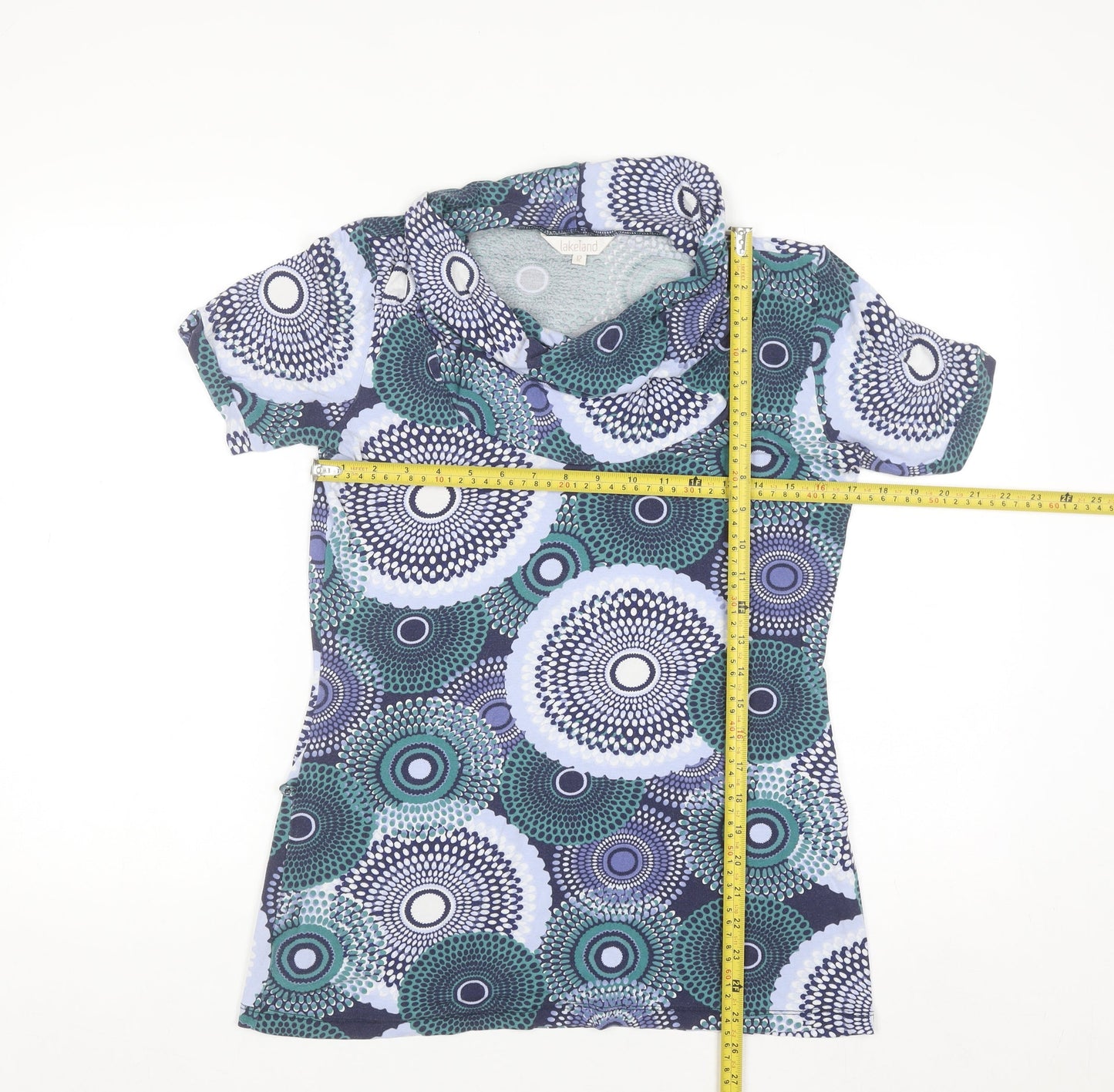 Lakeland Women's Multicoloured Geometric Cowl Neck Short Sleeve T-Shirt Size 12